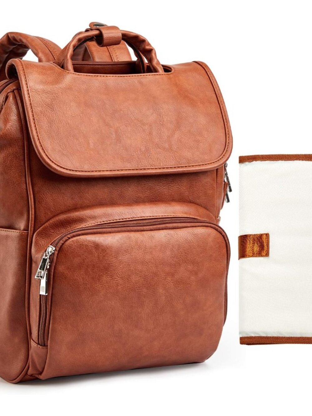 Leather Diaper Bag Backpack with Changing Mat Travel Backpack Waterproof&Insulat
